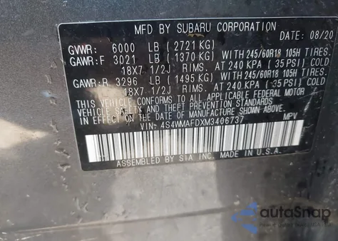 2021 Subaru Ascent Premium из США, поврежденный, VIN 4S4WMAFDXM3406737